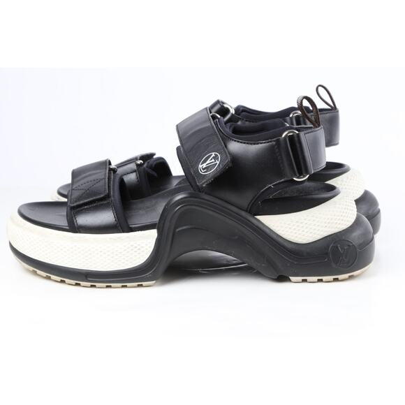 Louis Vuitton Sandals Archlight Monogram Strappy Black Leather Size 37.5 - Picture 1 of 16